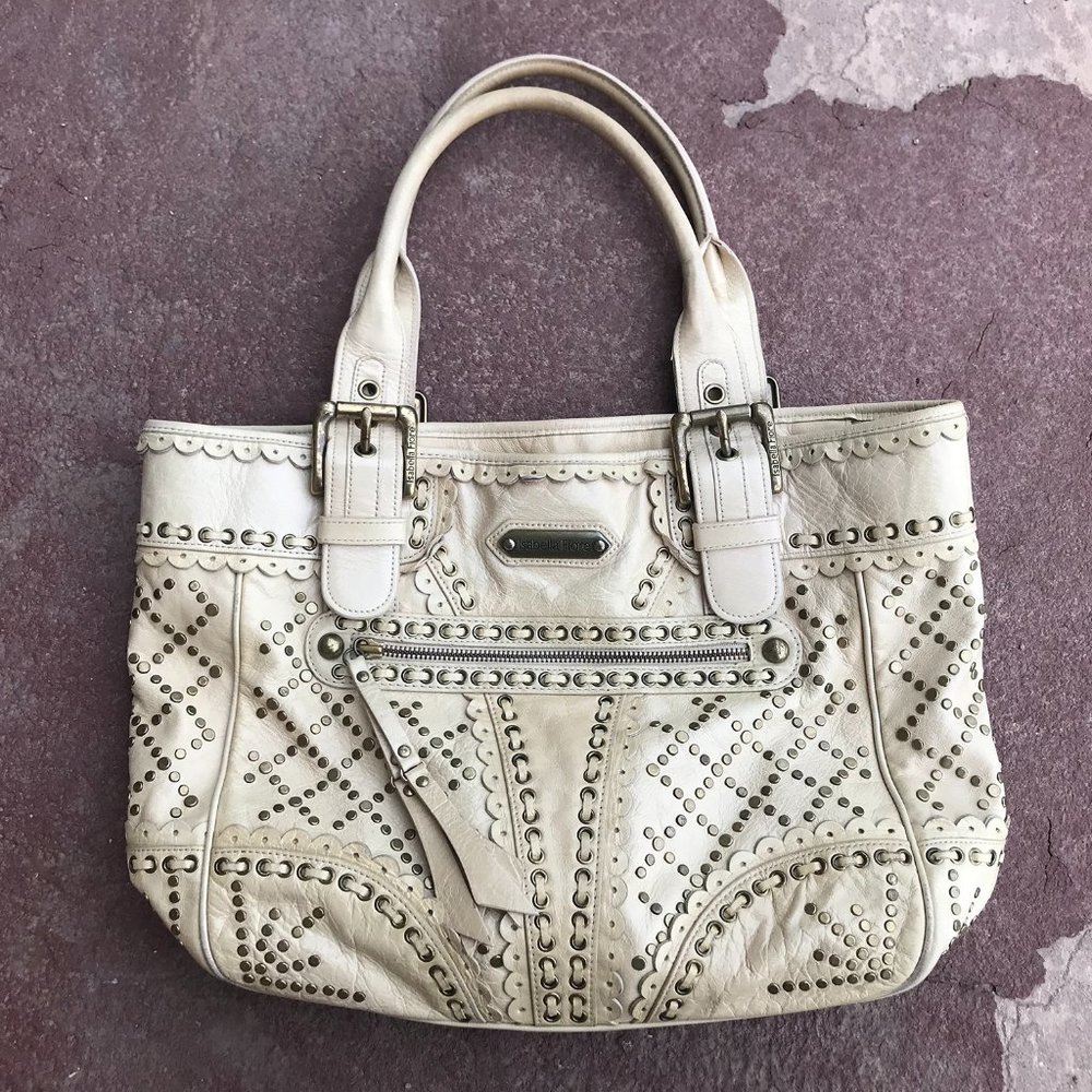 Isabella Fiore Stud Muffin Cream Leather Bag